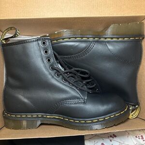 Dr. Martens Black Leather Boots with Yellow Stitching